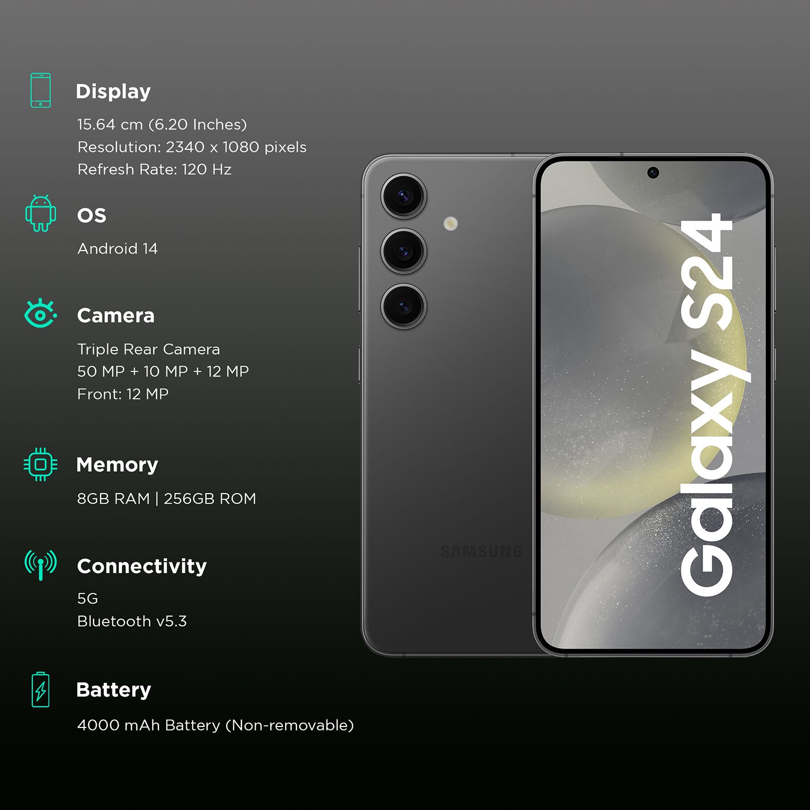 Buy SAMSUNG Galaxy S24 5G (8GB RAM, 256GB, Onyx Black) Online - Croma